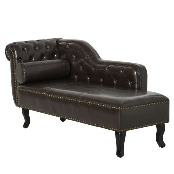 Homcom Vintage Style PU Leather Chaise Lounge-Dark Brown
