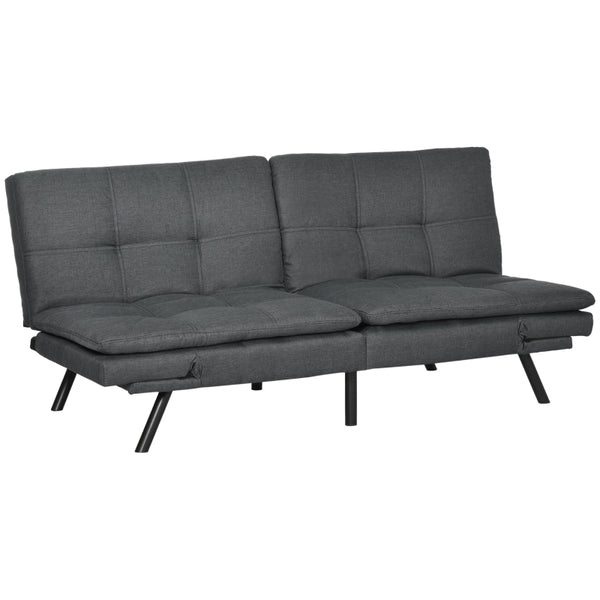 HOMCOM Tufted 3 Seater Sofa Bed, Upholstered Click Clack Sofa Bed with Adjustable Armrests and Backrest for Living Room and Bedroom, Grey