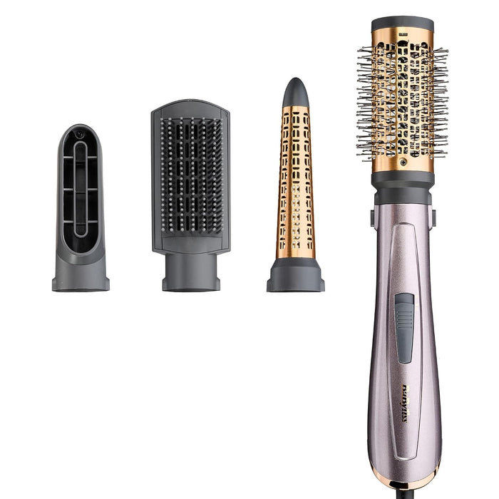 BaByliss Air Styler 1000W - All in One Hair Dryer Brush, Volumiser and Curler, Advanced Ionic Frizz-Control System, 4 Attachments, Copper/Grey, 2136U
