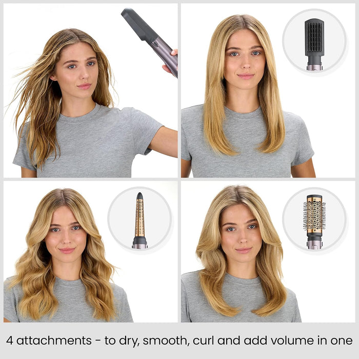 BaByliss Air Styler 1000W - All in One Hair Dryer Brush, Volumiser and Curler, Advanced Ionic Frizz-Control System, 4 Attachments, Copper/Grey, 2136U
