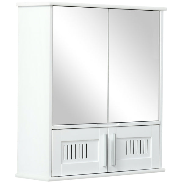 kleankin Bathroom Mirror Cabinet, Wall Mounted Storage Cupboard with Double Doors and Adjustable Shelf, Bathroom Organizer, White