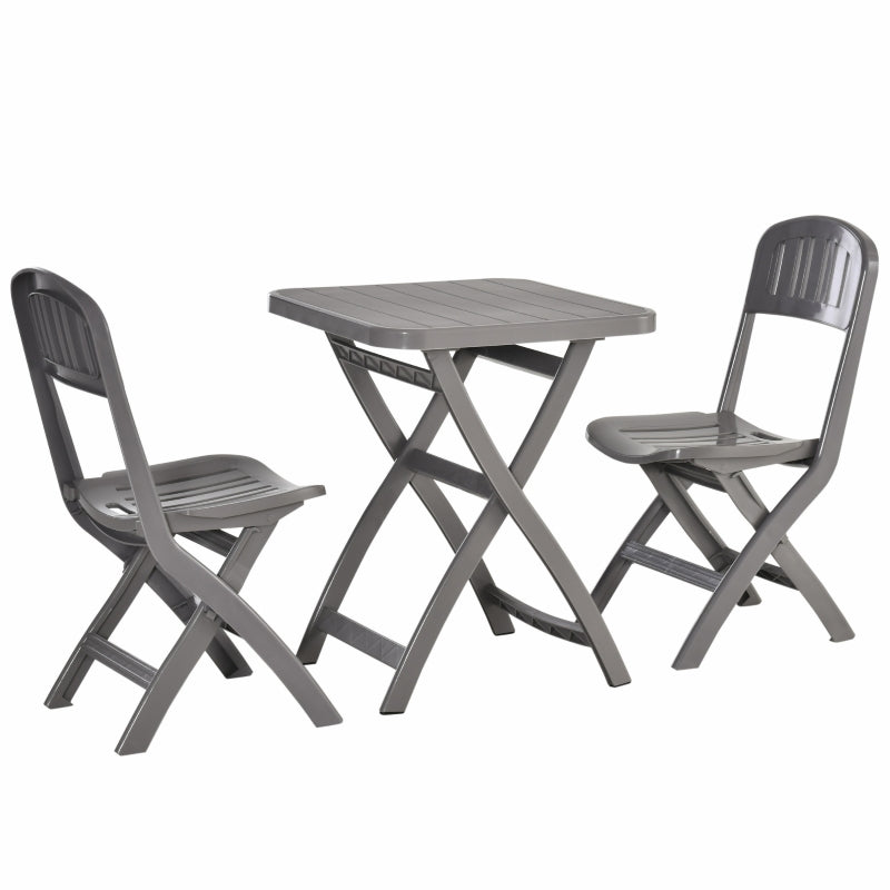 Outsunny 3 Piece Garden Bistro Set w/ Foldable Design Garden Coffee Table Two Chairs One Square Table - Grey