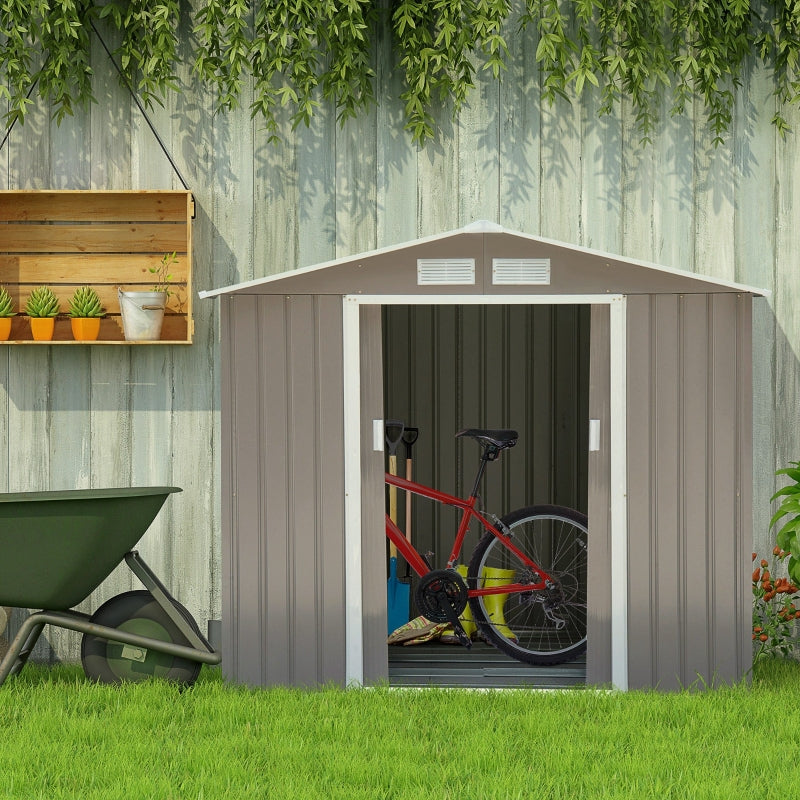 Outsunny 7ft x 4ft Lockable Garden Metal Storage Shed Storage Roofed Tool Metal Shed w/ Air Vents Steel Grey