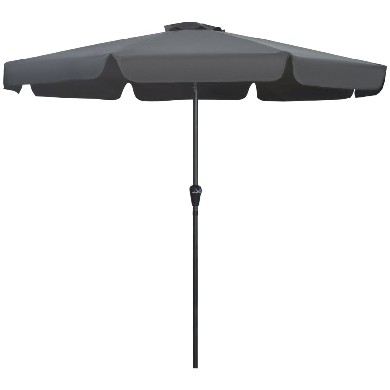 Outsunny 2.7m Patio Parasol Garden Umbrellas Outdoor Sun Shade Table Umbrella with Tilt, Crank, 8 Ribs, Ruffles, Black