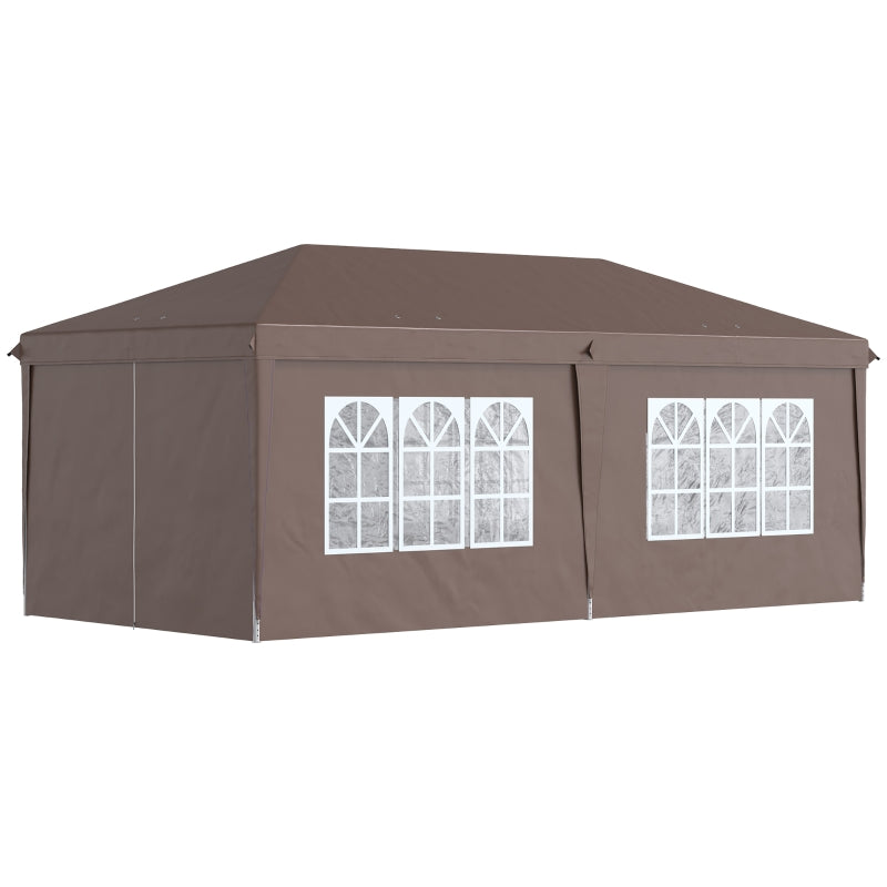 Outsunny 3 x 6 m Pop Up Gazebo with Sides and Windows, Height Adjustable Party Tent with Storage Bag for Garden, Camping, Event, Brown