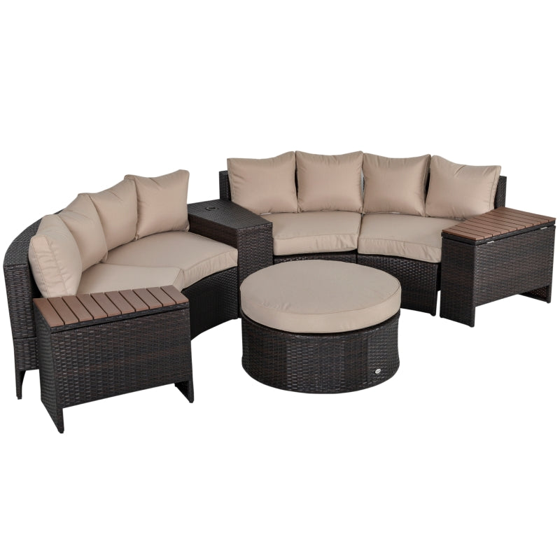 Outsunny 4-Seater PE Rattan Garden Sofa Set Half Round Conversation Furniture Set w/ Side Table Beige