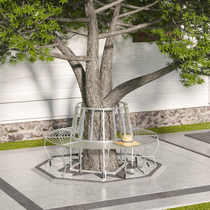 Outsunny Outdoor Garden Metal Round Tree Bench Seat Diameter 160cm Height 90cm Silver