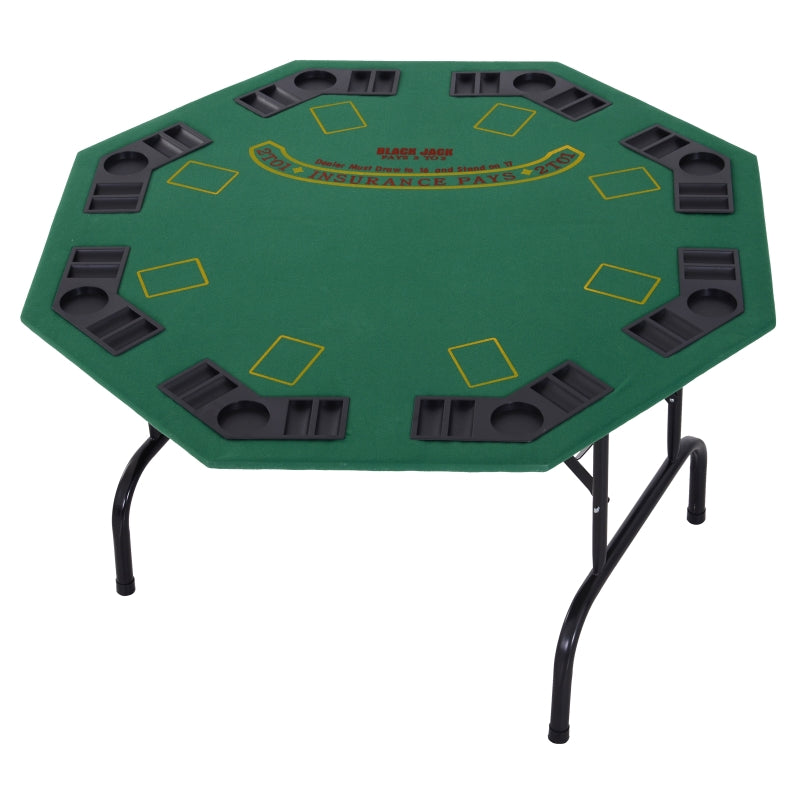 HOMCOM 8 Player Folding Games Poker Table w/ Chip Cup Holder Steel Base Felt Top Octagon Blackjack Adult Family Friends Green