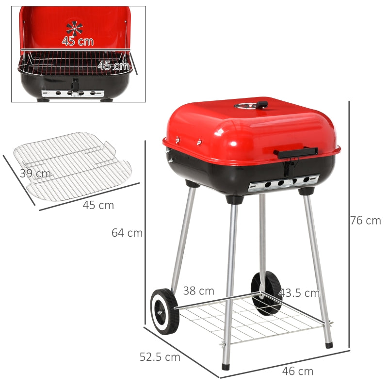 Outsunny Charcoal Trolley BBQ Garden Outdoor Barbecue Cooking Grill High Temperature Powder Wheel 46x52.5x76cm New