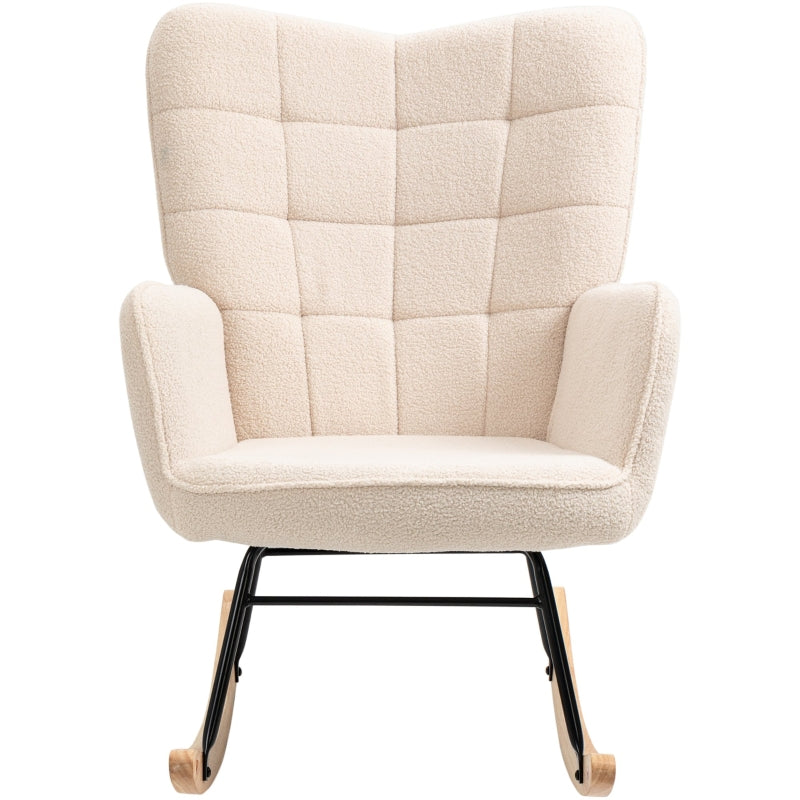 HOMCOM Wingback Rocking Chair for Nursing, Berber Fleece Nursery Glider Rocker, Modern Armchair for Living Room, Beige