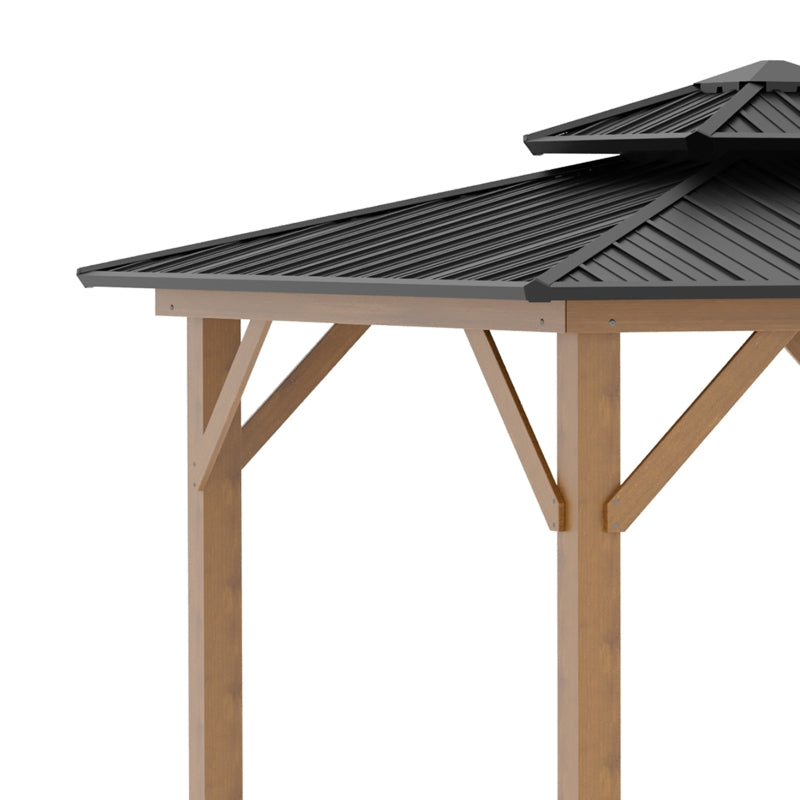 Outsunny 3.5 x 3.5m Outdoor Aluminium Hardtop Gazebo Canopy with 2-Tier Roof and Solid Wood Frame Outdoor Patio Shelter for Patio, Garden, Grey