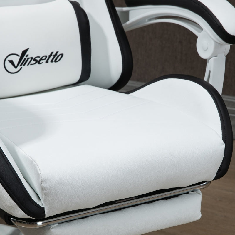 Vinsetto Racing Gaming Chair, Reclining PU Leather Computer Chair with 360 Degree Swivel Seat, Footrest, Removable Headrest White and Black