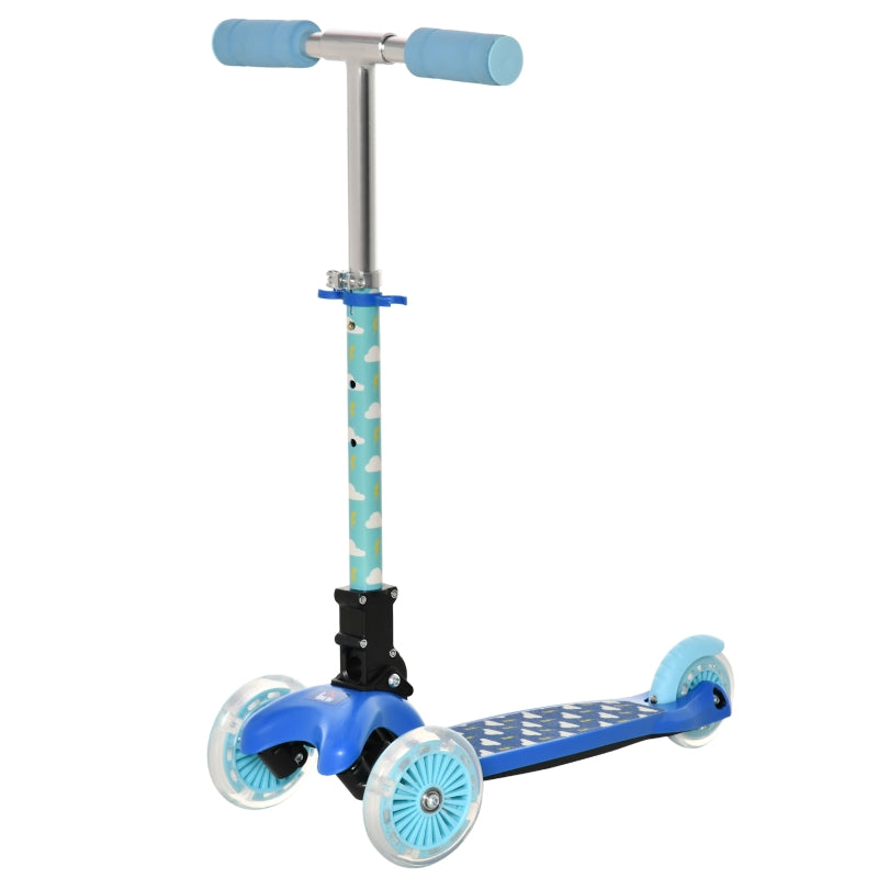 HOMCOM Scooter for Kids Toddler Foldable Kick Scooter with 3 Wheel Adjustable Height Flashing Wheels for Boys and Girls 3-8 Years Blue