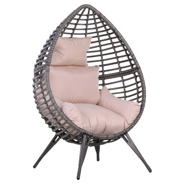 Outsunny Outdoor Indoor Rattan Egg Chair Wicker Weave Teardrop Chair with Cushion