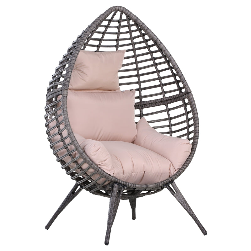 Outsunny Outdoor Indoor Rattan Egg Chair Wicker Weave Teardrop Chair with Cushion