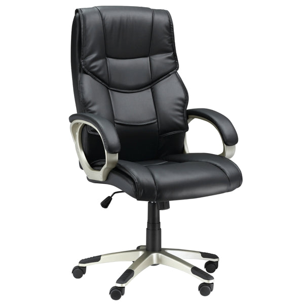 HOMCOM High Back Swivel Chair Computer, Home Office Computer Desk Chair with Faux Leather Adjustable Height Rocking Function Black