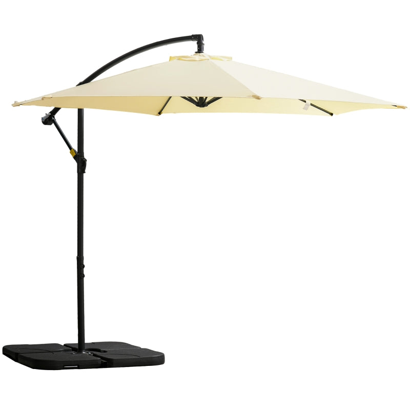 Outsunny 3(m) Garden Banana Parasol Cantilever Umbrella with Crank Handle, Cross Base, Weights and Cover for Outdoor, Hanging Sun Shade, Beige