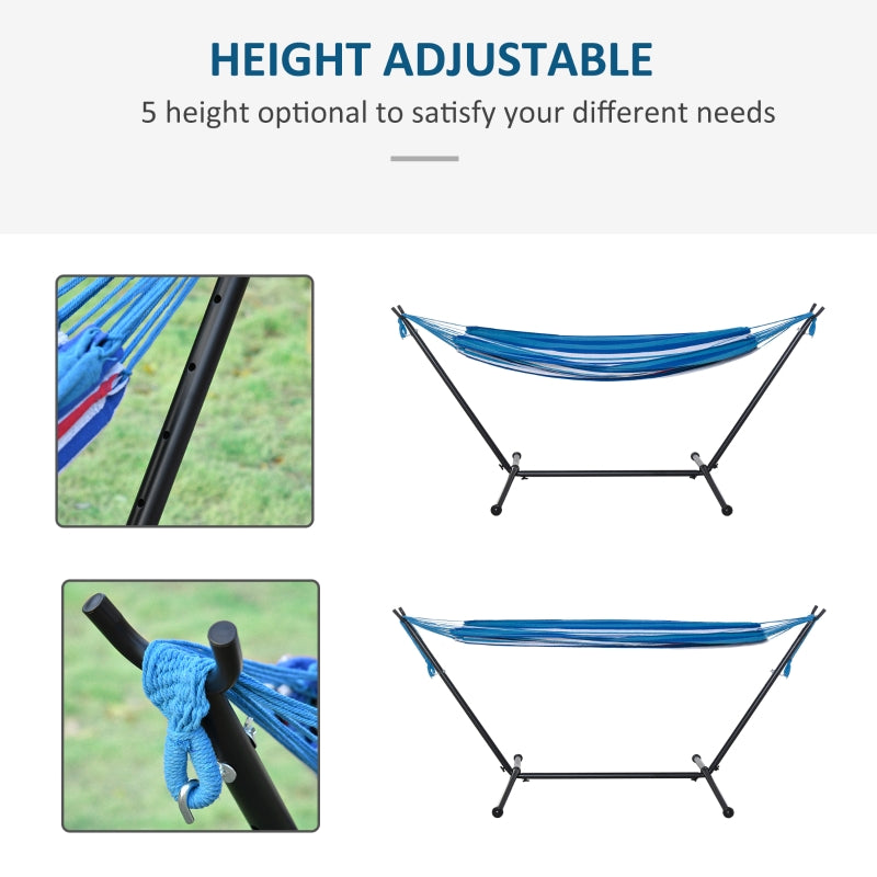 Outsunny 294 x 117cm Hammock with Stand Camping Hammock with Portable Carrying Bag, Adjustable Height, 120kg Load Capacity, White Stripe