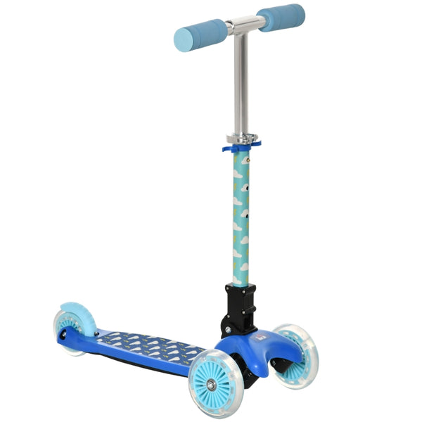 HOMCOM Scooter for Kids Toddler Foldable Kick Scooter with 3 Wheel Adjustable Height Flashing Wheels for Boys and Girls 3-8 Years Blue