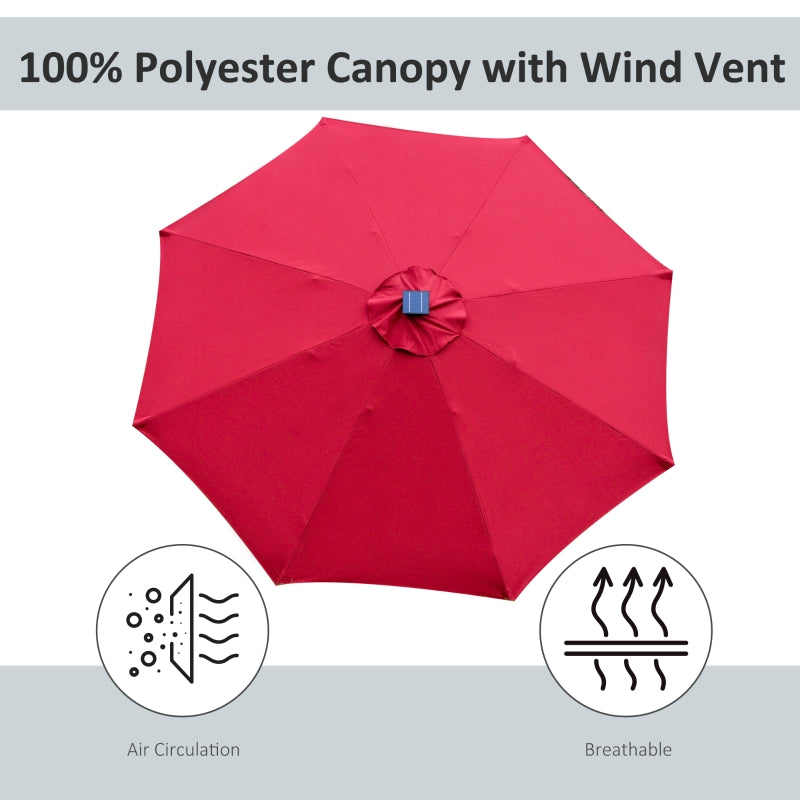 Outsunny 2.7m Garden Parasol Sun Umbrella Patio Summer Shelter w/ LED Solar Light, Angled Canopy, Vent, Crank Tilt, Red