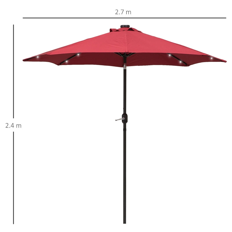 Outsunny 24 LED Solar Powered Parasol Umbrella-Wine Red