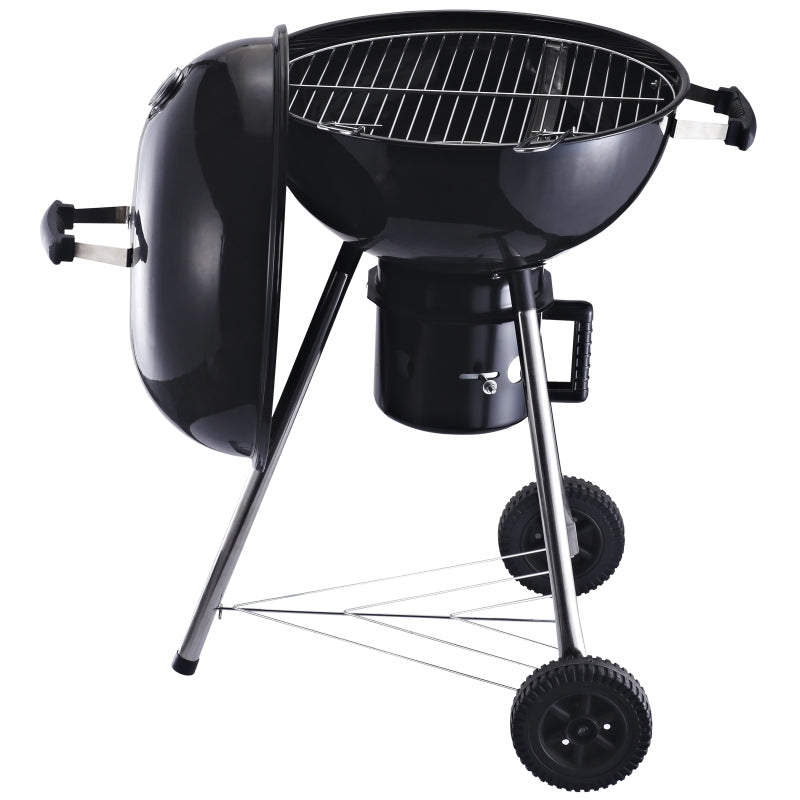 Outsunny Freestanding Charcoal Barbecue Grill Garden Portable BBQ Smoker w/ Wheels, Storage Shelves and On-body Thermometer, Black