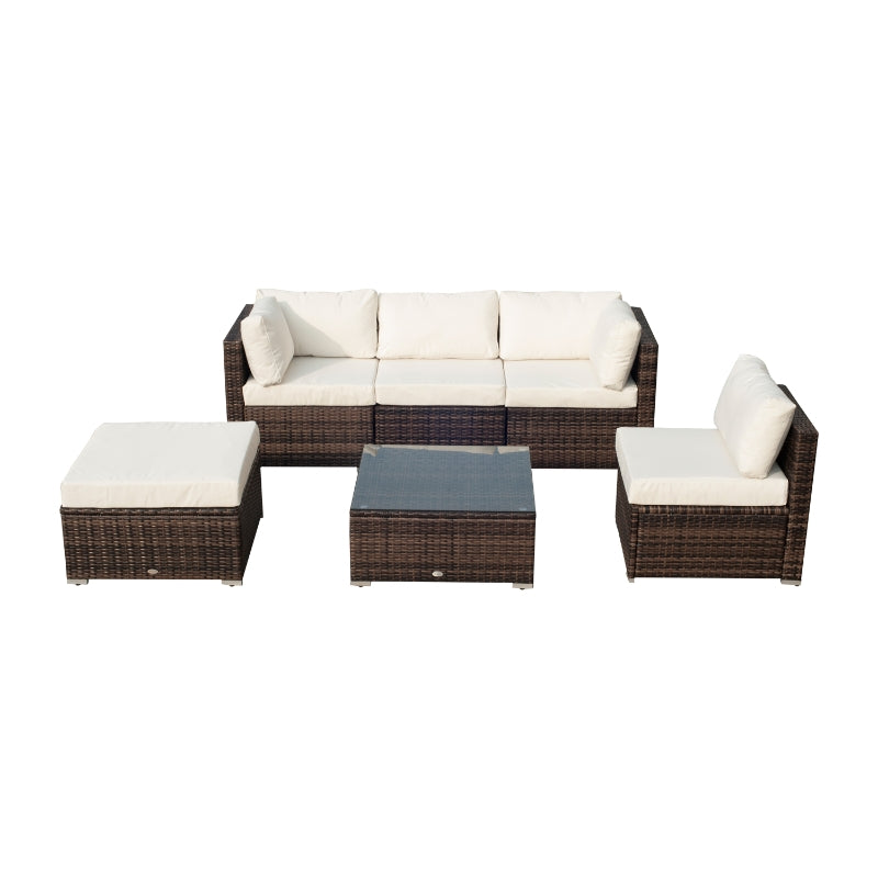 Outsunny 5-Seater Rattan Furniture Set- Brown/Milk White