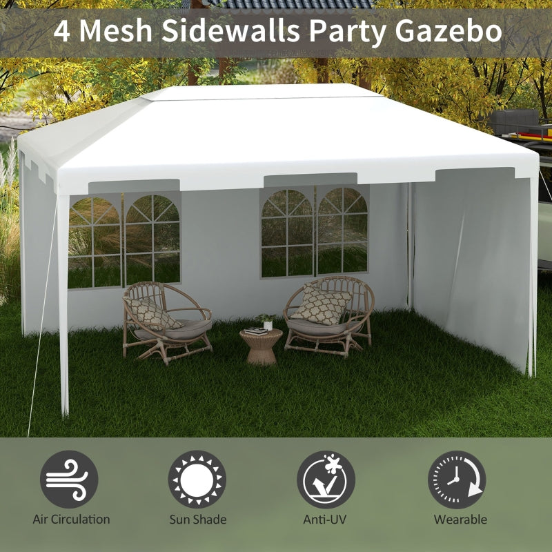 Outsunny 3 x 4 m Garden Gazebo Shelter Marquee Party Tent with 2 Sidewalls for Patio Yard Outdoor - White