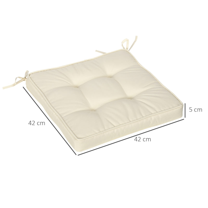 Outsunny Garden Seat Cushion with Ties, 40 x 40cm Replacement Dining Chair Seat Pad, Cream White