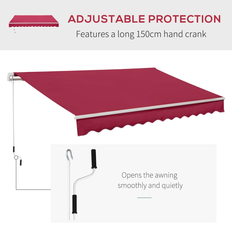 Outsunny 3.5M x 2.5M Garden Patio Manual Awning Canopy Sun Shade Shelter Retractable Winding Handle Wine Red