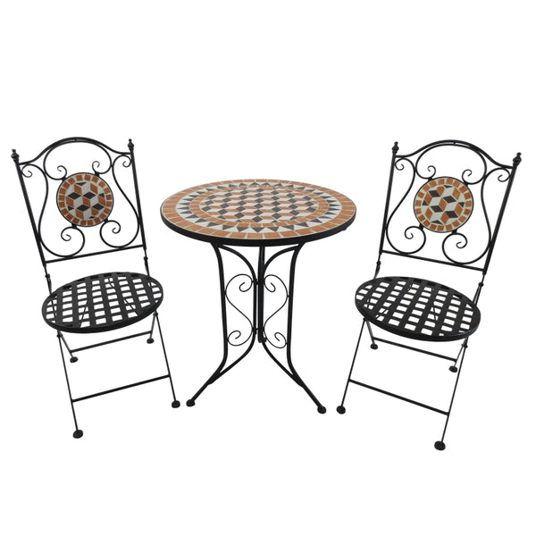 Outsunny 3 PCs Garden Mosaic Bistro Set Outdoor Patio 2 Folding Chairs & 1 Round Table  Outdoor Metal Furniture Vintage