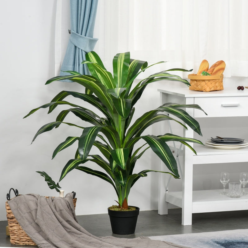 Outsunny 110cm/3.6FT Artificial Dracaena Tree Decorative Plant 40 Leaves with Nursery Pot, Fake Tropical Tree for Indoor Outdoor Décor