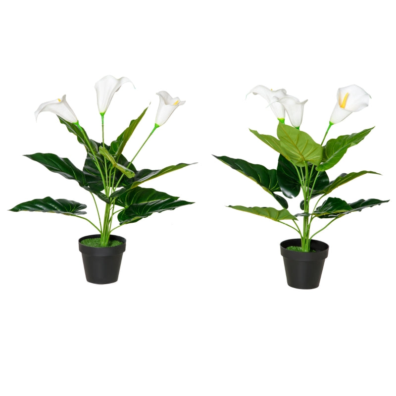 HOMCOM Set of 2 Artificial Realistic Calla Lily Flower, Faux Decorative Plant in Nursery Pot for Indoor Outdoor Décor, 55cm