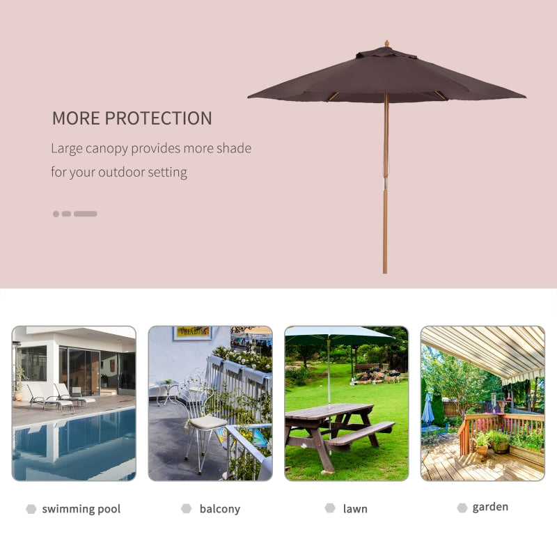 Outsunny 2.5m Wood Wooden Garden Parasol Sun Shade Patio Outdoor Umbrella Canopy New(Coffee)