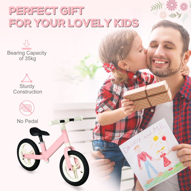 AIYAPLAY 12" Kids Balance Bike, No Pedal Training Bike for Children with Adjustable Seat, 360° Rotation Handlebars - Pink