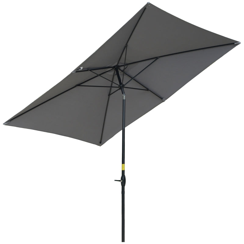 Outsunny 2 x 3(m) Garden Parasols Umbrellas Rectangular Patio Market Umbrella Outdoor Sun Shade w/ Crank & Push Button Tilt, Aluminium Pole Dark Grey