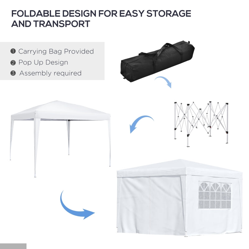 Outsunny 3mx3m Pop Up Gazebo Party Tent Canopy Marquee Waterp Resistant Free Storage Bag White