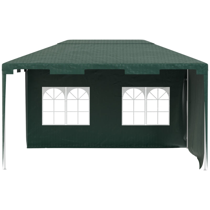 Outsunny 3 x 4 m Garden Gazebo Marquee Party Tent with 2 Sidewalls for Patio Yard Outdoor - Green