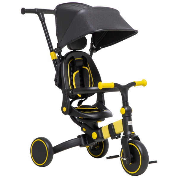 AIYAPLAY 3-in-1 Tricycle for Kids with Aluminium Frame, Baby Trike with Adjustable Push Handle, Canopy and Seat Angle for 18-48 Months, Yellow