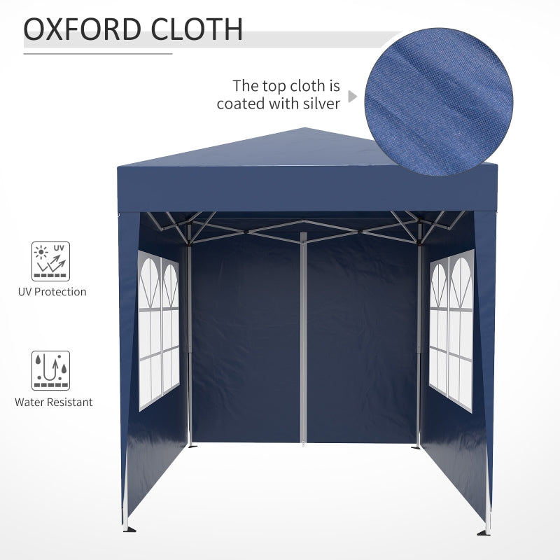 Outsunny 2x2m Garden Pop Up Gazebo Marquee Party Tent Wedding Awning Canopy W/ free Carrying Case + Removable 2 Walls 2 Windows-Blue