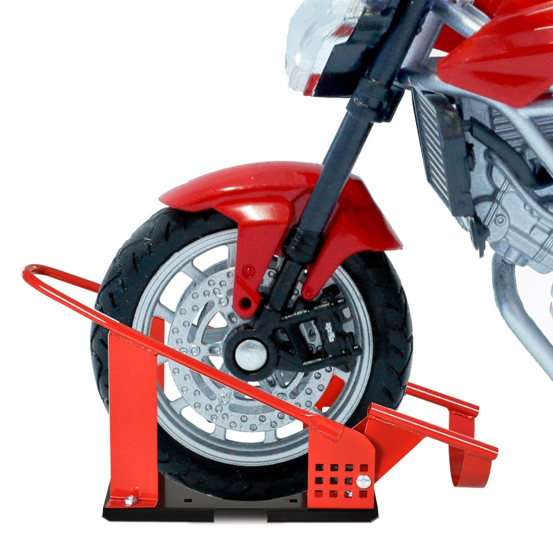 HOMCOM Steel Freestanding Motorcycle Wheel Chock Red