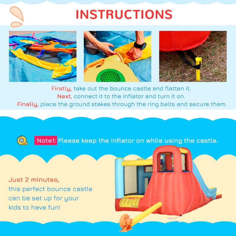 Outsunny 4 in 1 Bouncy Castle, with Slide, Pool, Trampoline, Climbing Wall, Blower - Multicoloured