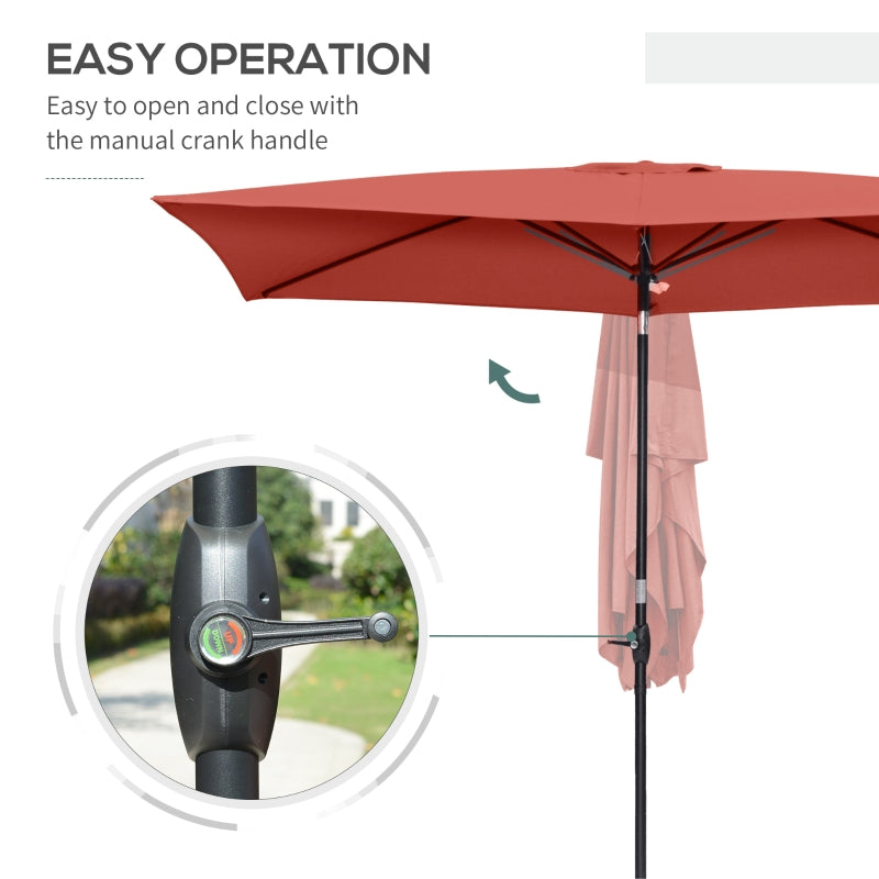 Outsunny 2 x 3(m) Garden Parasols Umbrellas Rectangular Patio Market Umbrella Outdoor Sun Shade w/ Crank & Push Button Tilt, Aluminium Pole, Wine Red