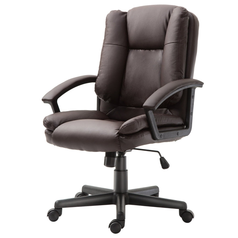 HOMCOM Swivel Executive Office Chair Mid Back Faux Leather Computer Desk Chair for Home with Double-Tier Padding, Arm, Wheels, Brown