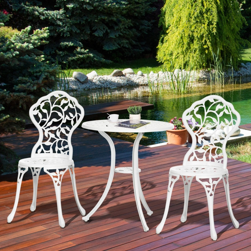 Outsunny 3 Pcs Aluminium Bistro Set Garden Furniture Dining Table Chairs Antique Outdoor Seat Patio Seater White