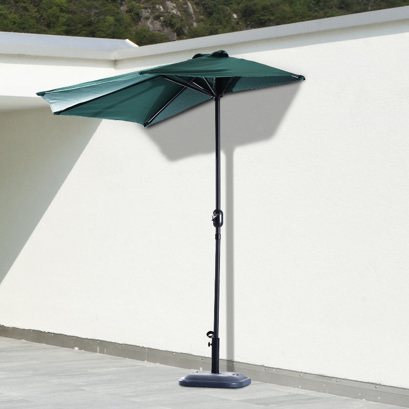 Outsunny 2.7m Balcony Half Parasol 5 Steel Ribs Construction Garden Outdoor Umbrella Green