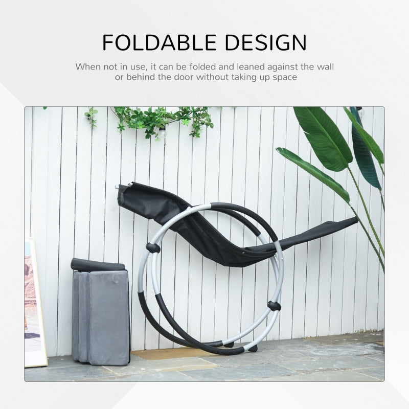 Outsunny Orbital Rocking Chair Folding Lounger Anti-drop with Mat Removable Design 2 in 1 145x74x86cm Black Grey