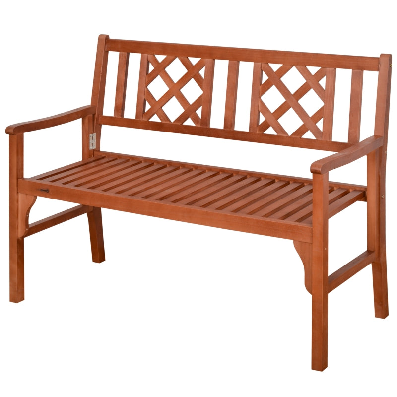 Outsunny Foldable Garden Bench, 2-Seater Patio Wooden Bench, Loveseat Chair with Backrest and Armrest for Patio, Porch or Balcony, Brown