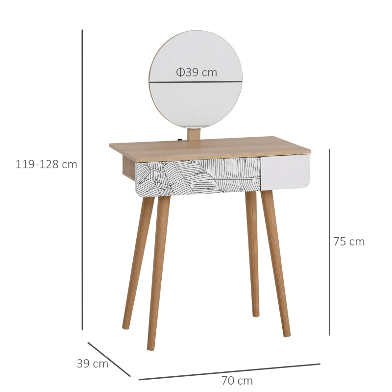 HOMCOM Dressing Table with Drawer and Mirror height adjustable Wooden Oak Color  Bedroom Dressing Room Elegant and Durable