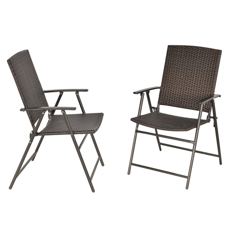 Outsunny 2pcs Folding Garden Chair Rattan Bistro Set with Armrest for Outdoor Steel Frame